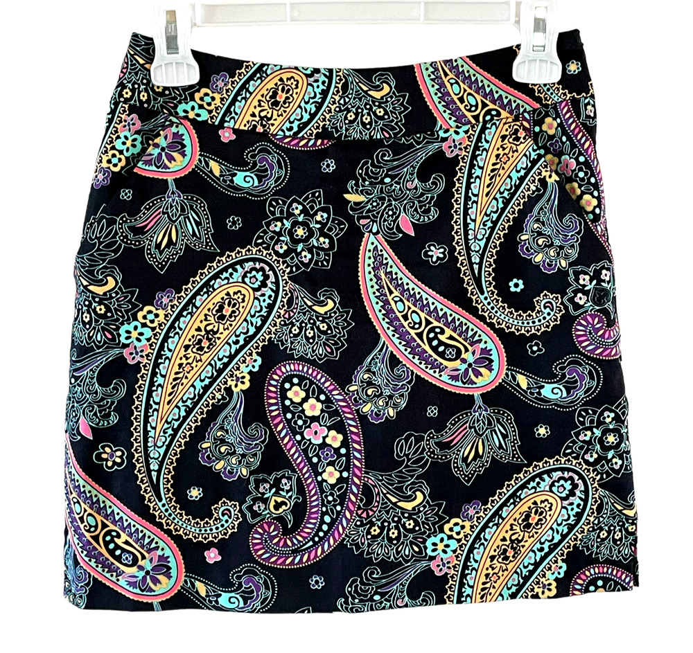 LOUDMOUTH LADIES GOLF Women's Size 0 Black Paisley Print Cotton Activewear Skort